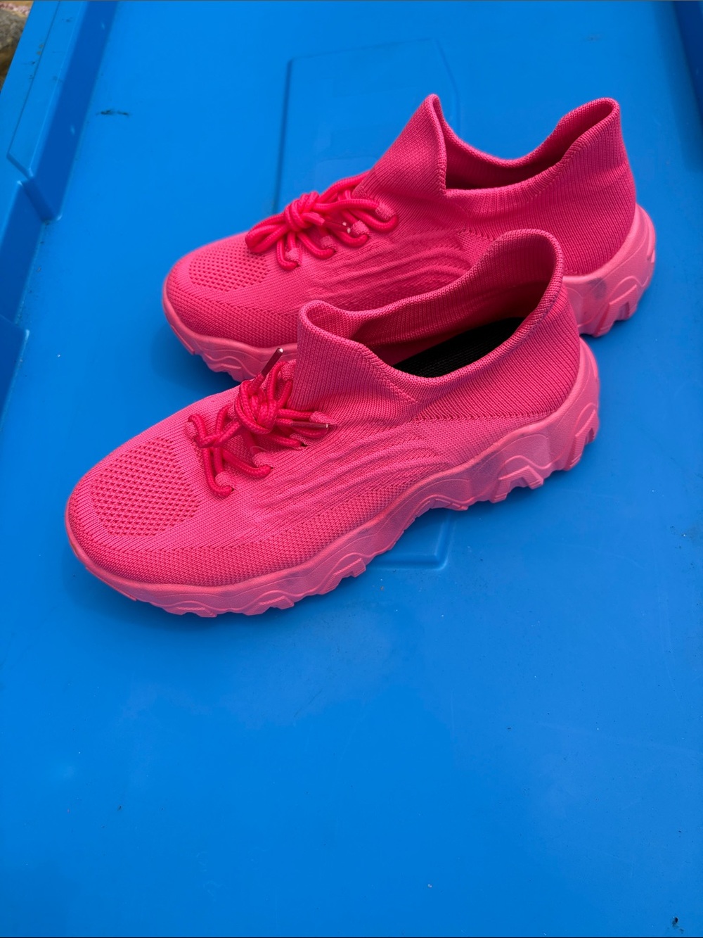 Hot Pink Knit Slip-On Sneakers